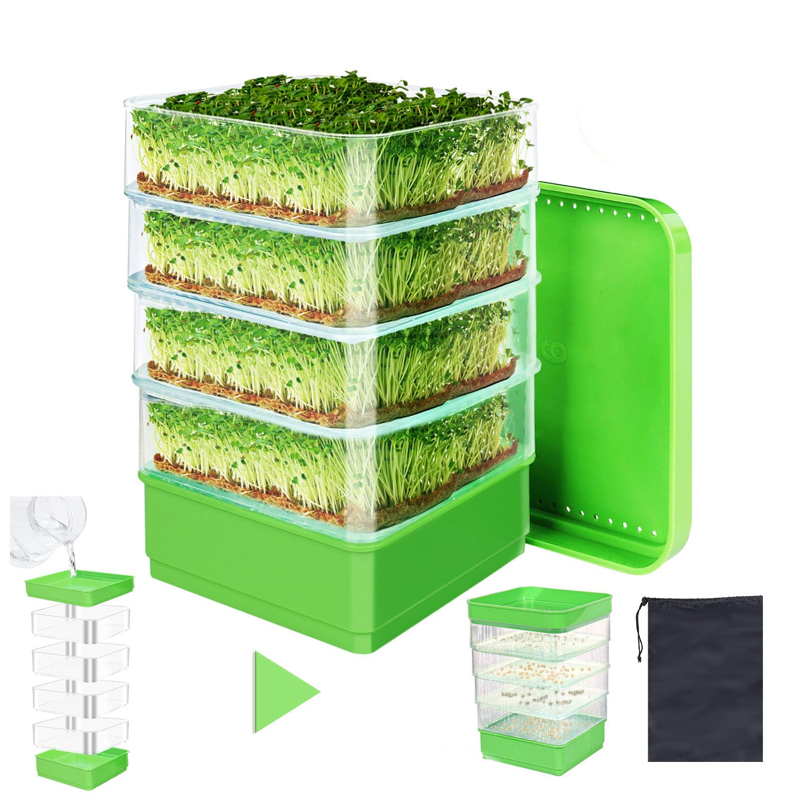 PHAIN 4-Tier seed sprouting kit stacked trays for home use