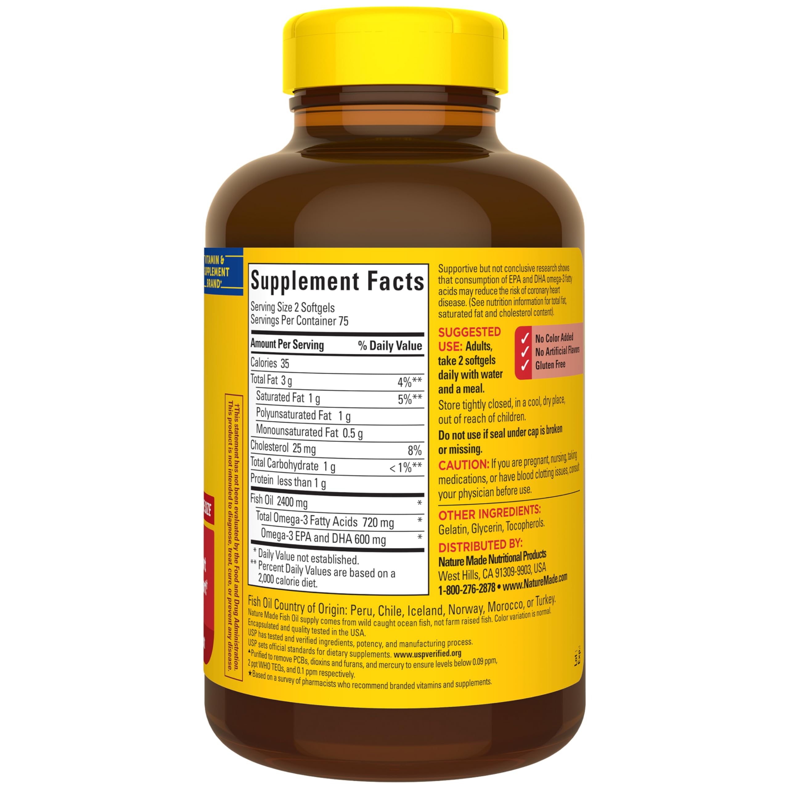 Adults take two softgels daily Nature Made Fish Oil