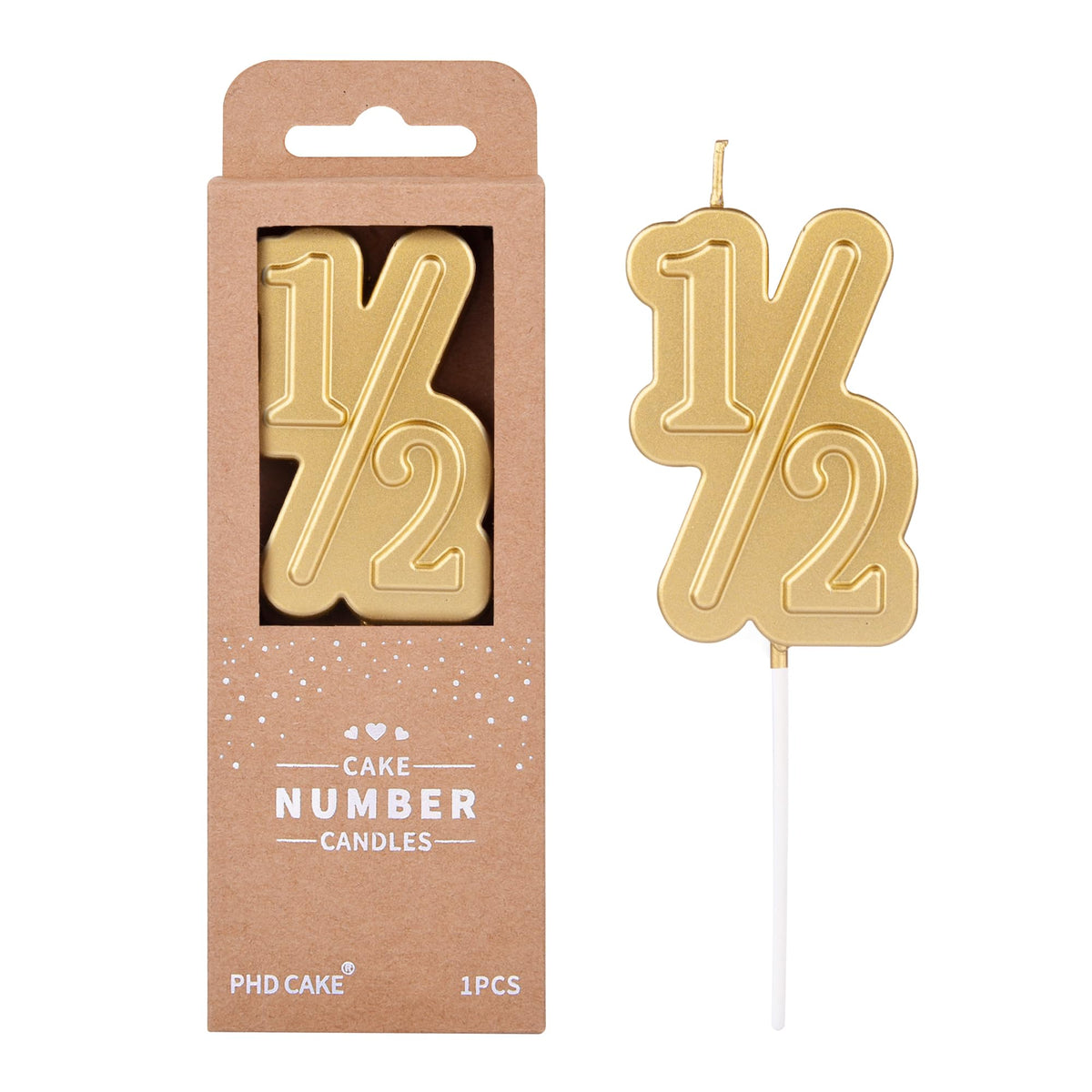 PHD CAKE 2.76 inch large half gold number birthday candle