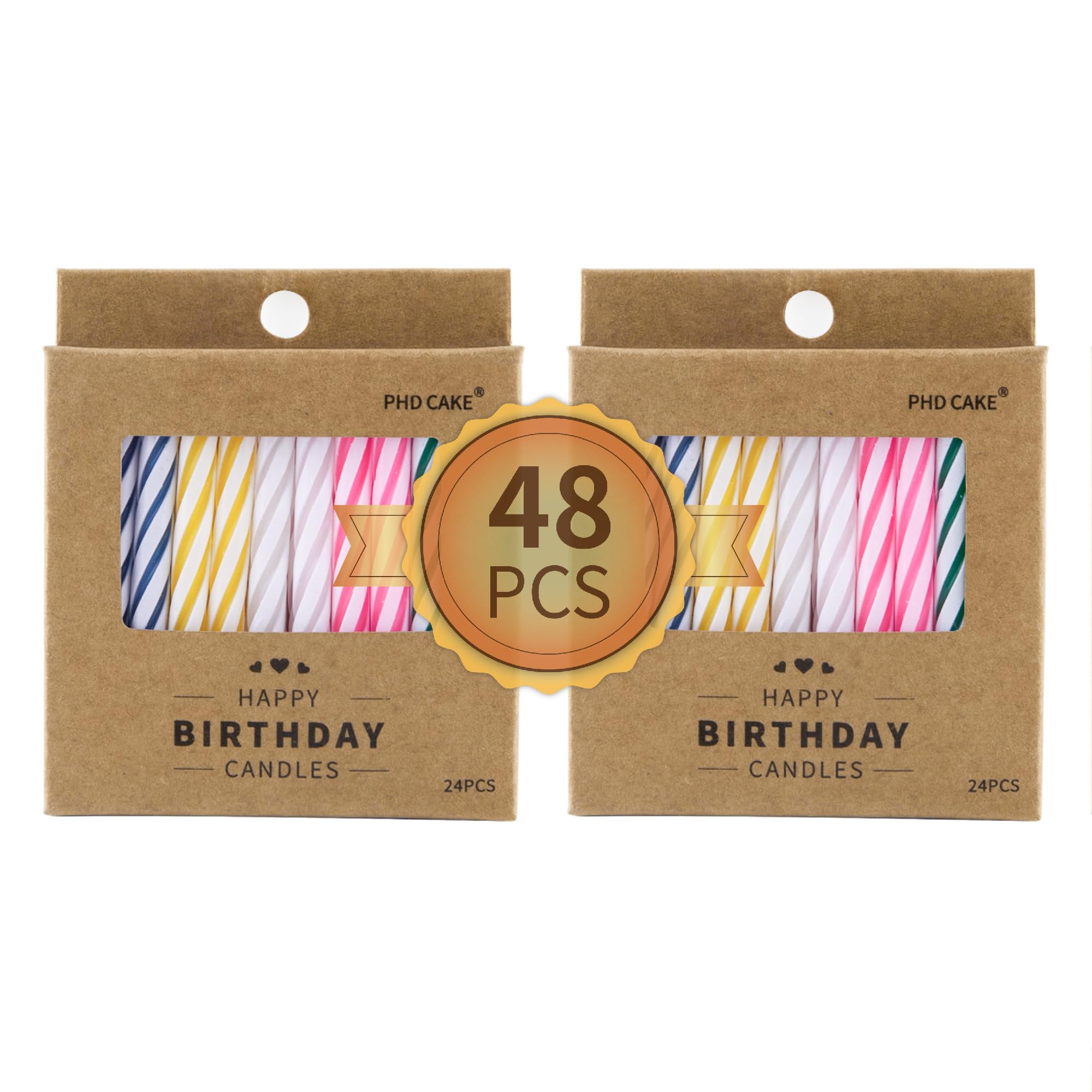 PHD CAKE 48-count multicolored birthday candles bulk pack