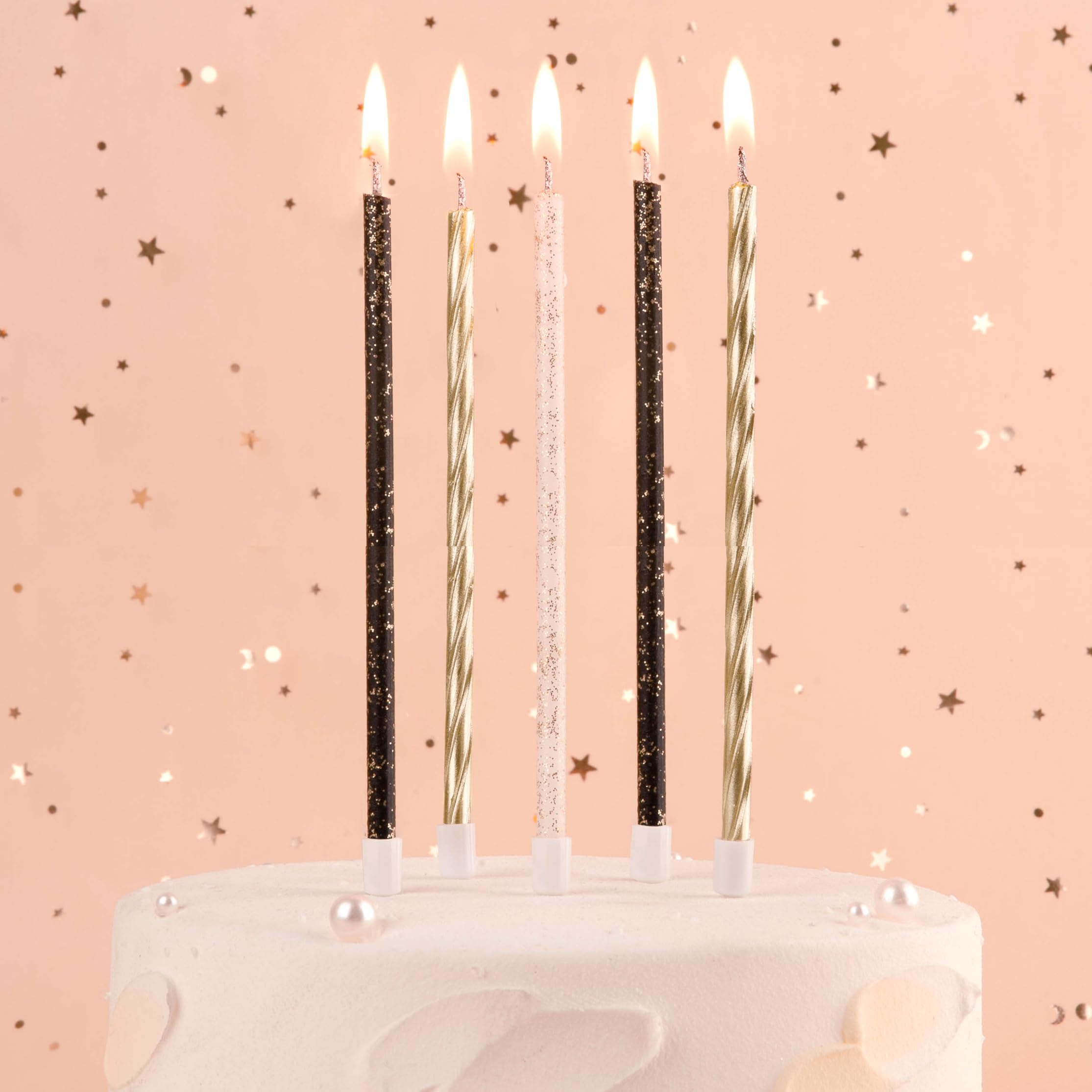 PHD CAKE black and white tapered candle on cake