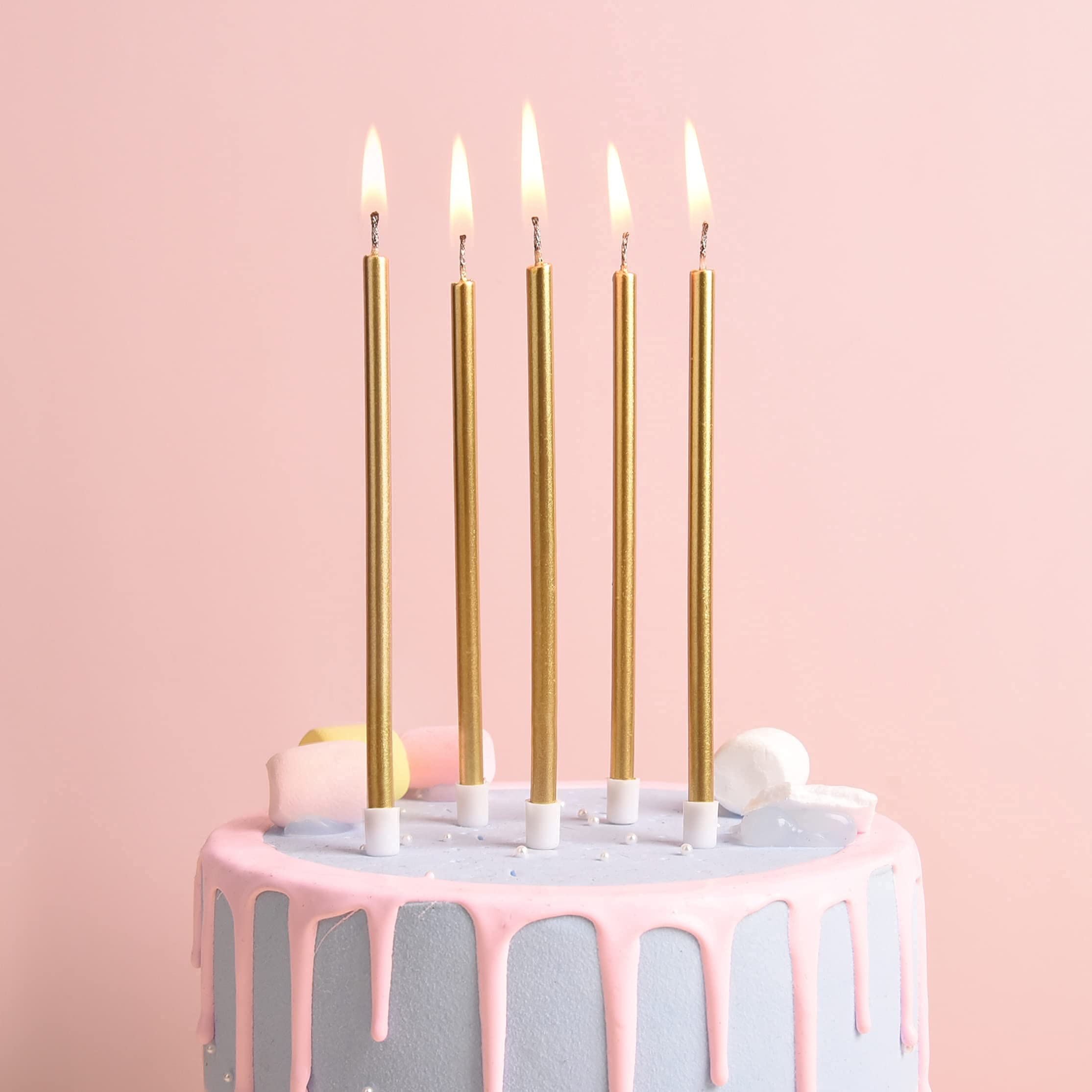 Gold long thin metallic birthday candles