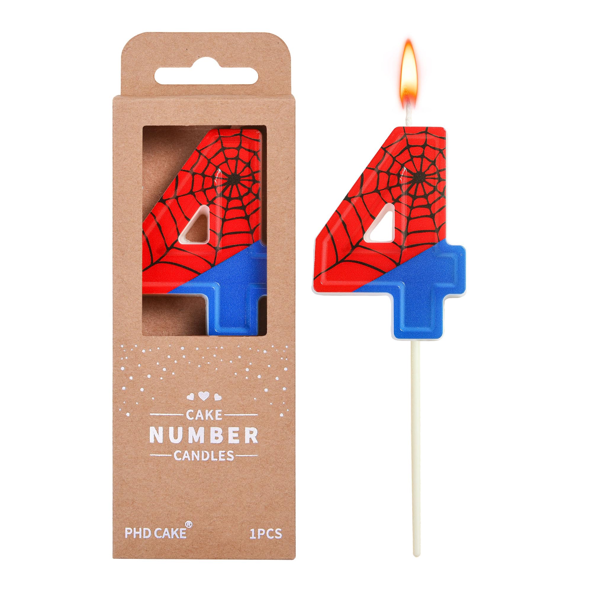 PHD CAKE 2.76 Inch Spider 4 Number Birthday Candles on cake