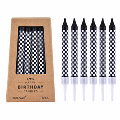 PHD CAKE racing cars birthday candles black white checkered pattern