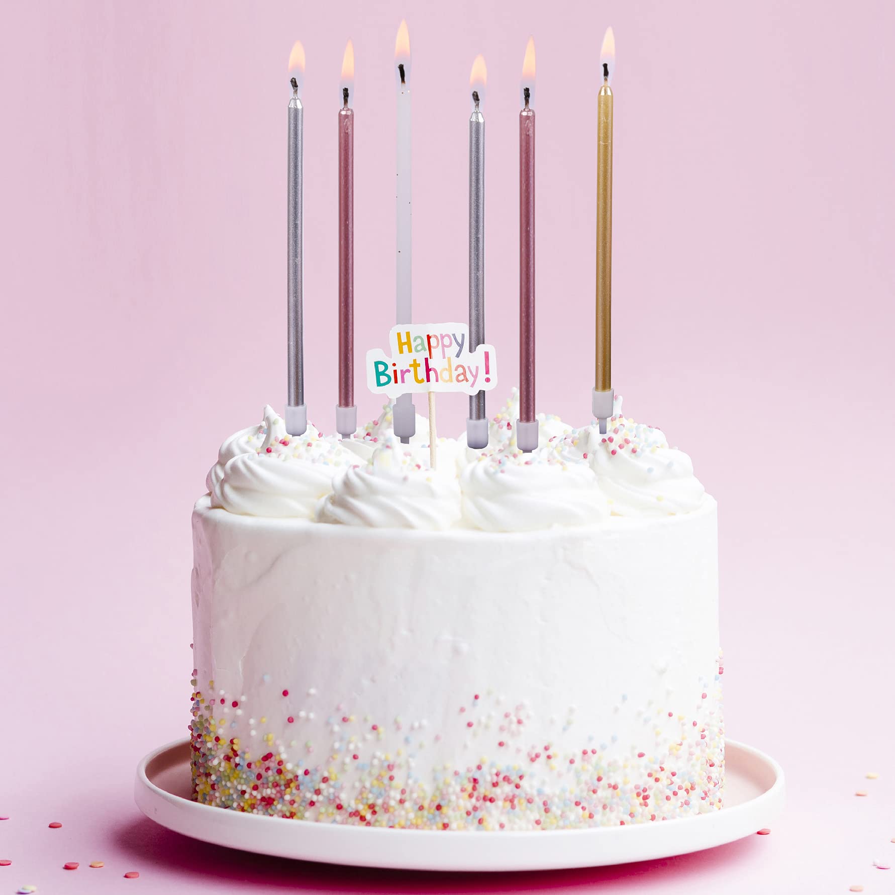 PHD CAKE Silver long candle with holder on cake