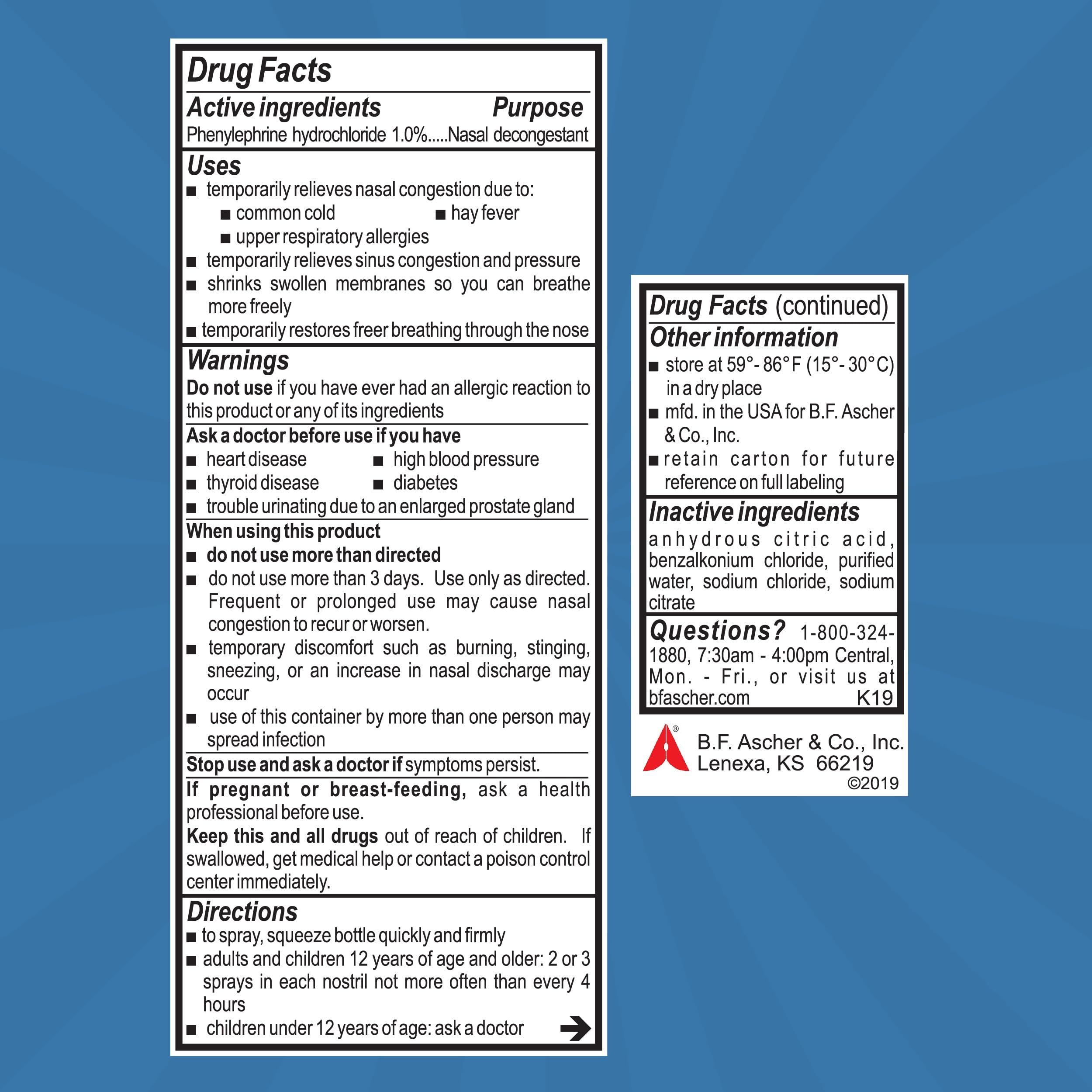 Phenylephrine 1% nasal decongestant information on bottle