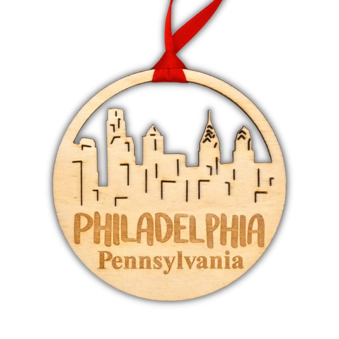 Philadelphia Christmas Ornament wooden skyline Baltic Birch