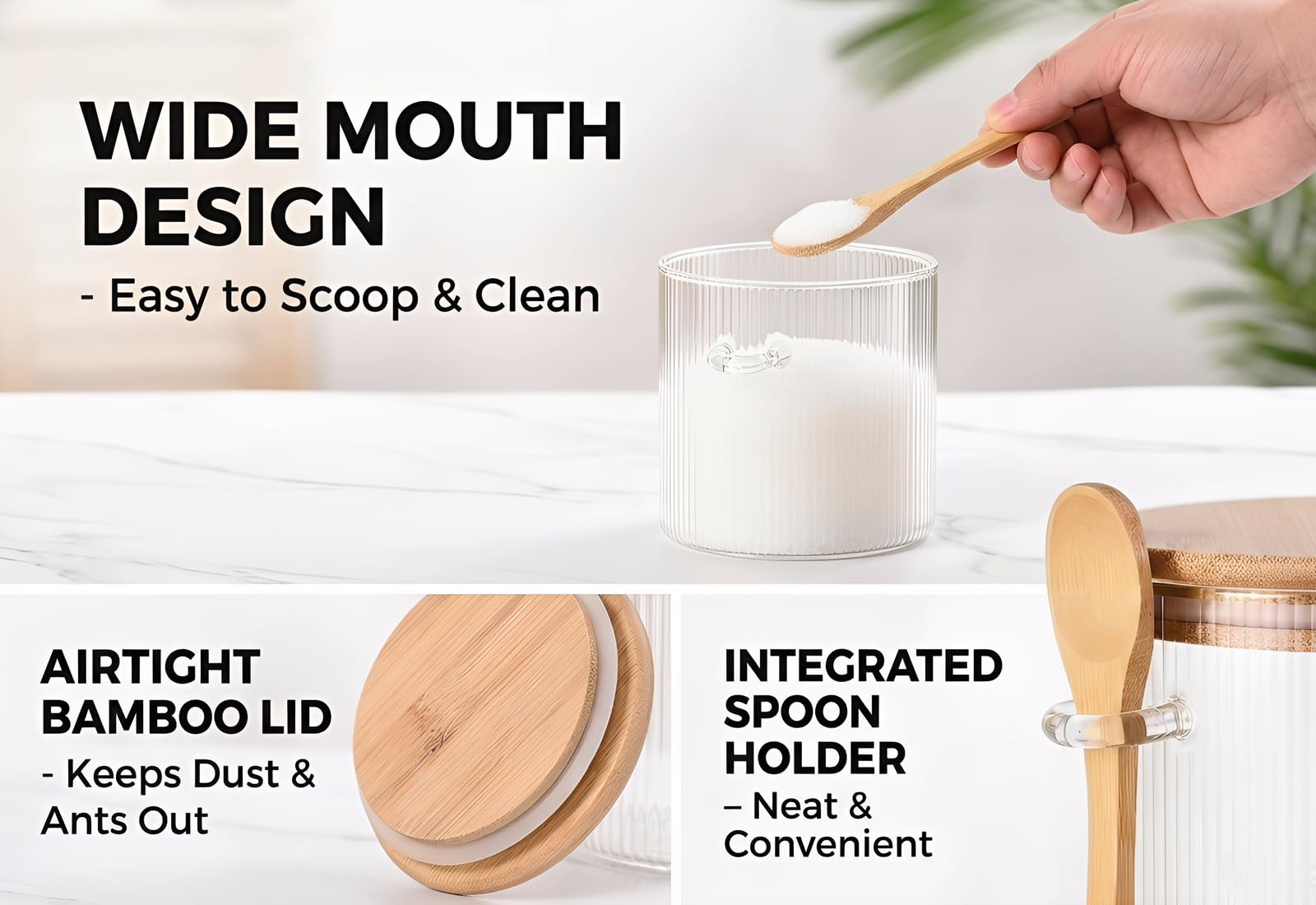 Clear Phininia sugar jar designed as coffee bar decor for kitchen