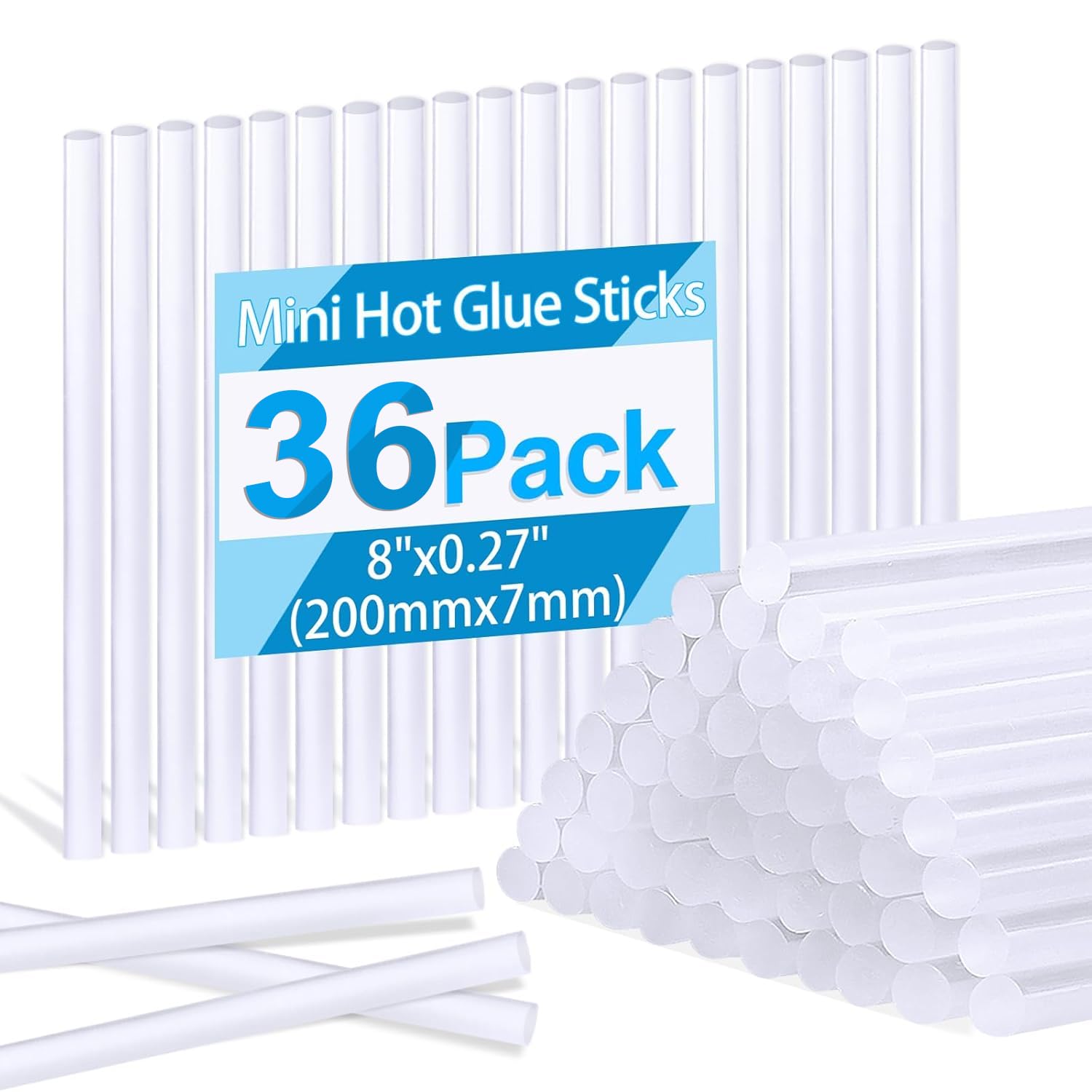 Phinus 36pack mini hot glue sticks 8in long 0.27in dia