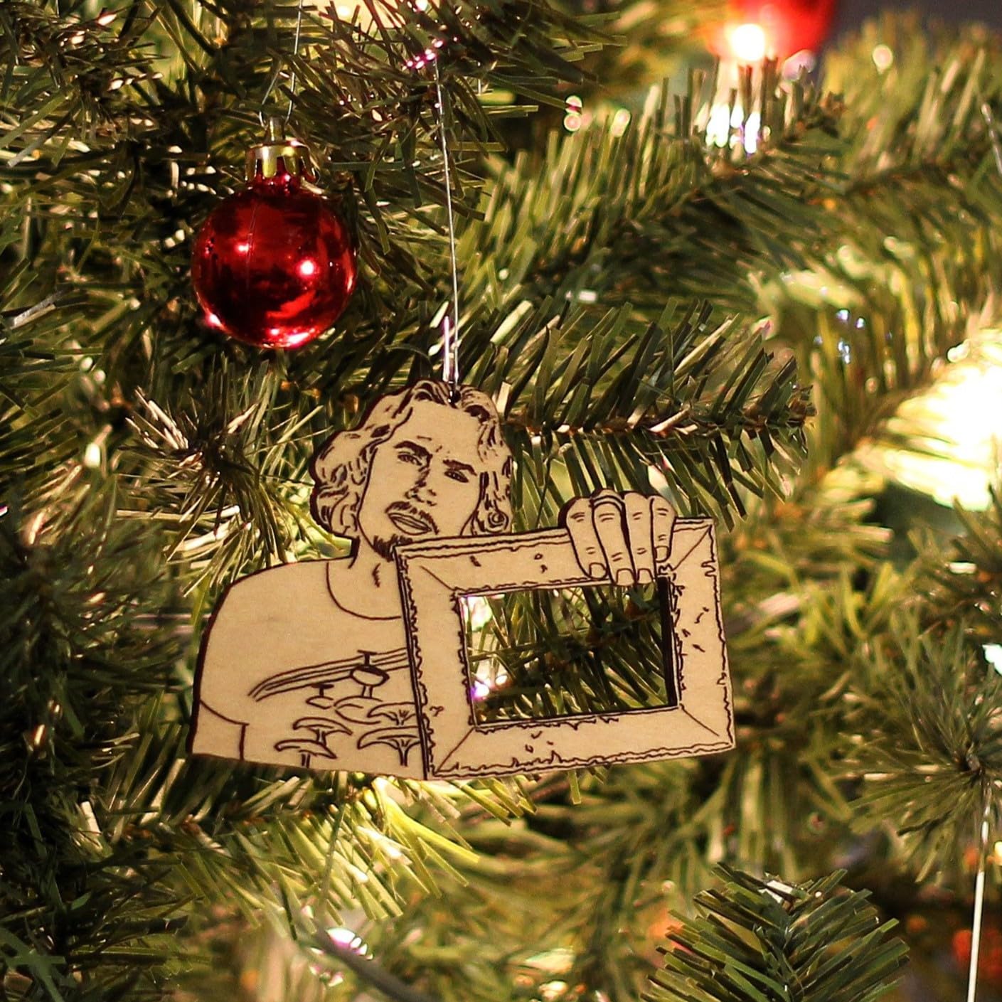 Photo frame ornament wood for tree display