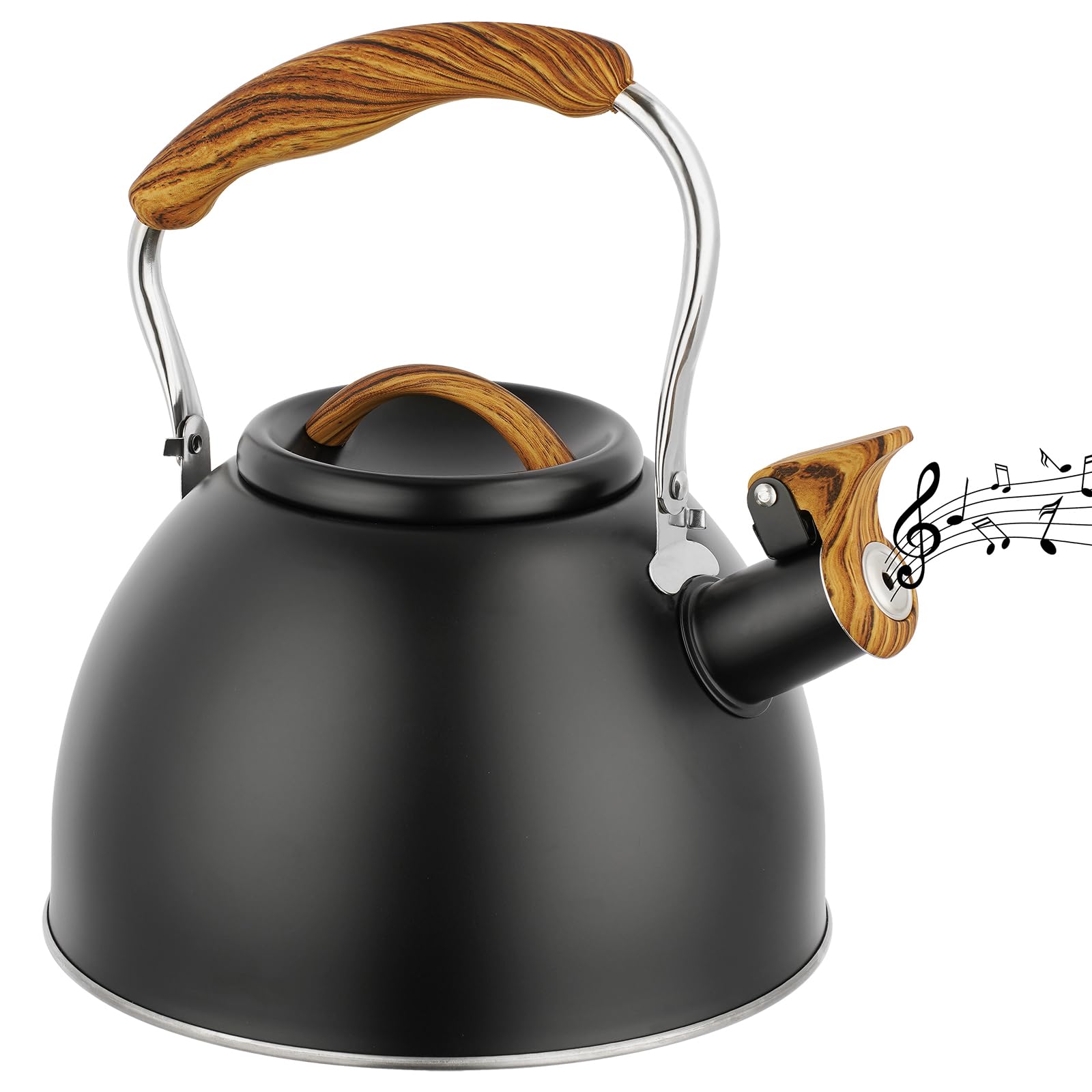Phyllia Tea Kettle -3.L black whistling kettle with folding handle