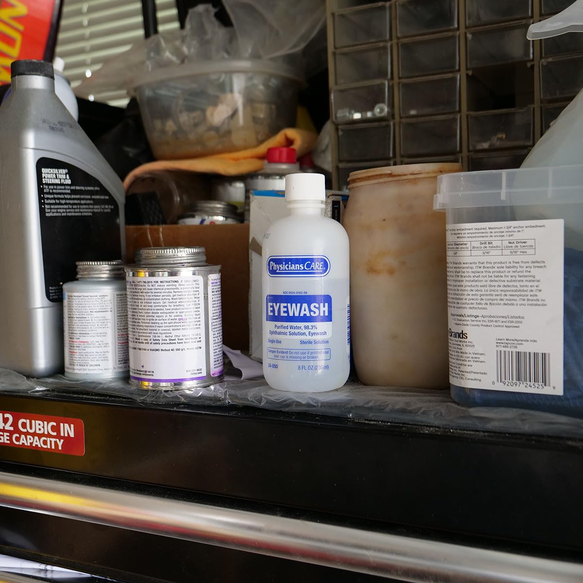 Emergency eye wash solution kept in first aid kit