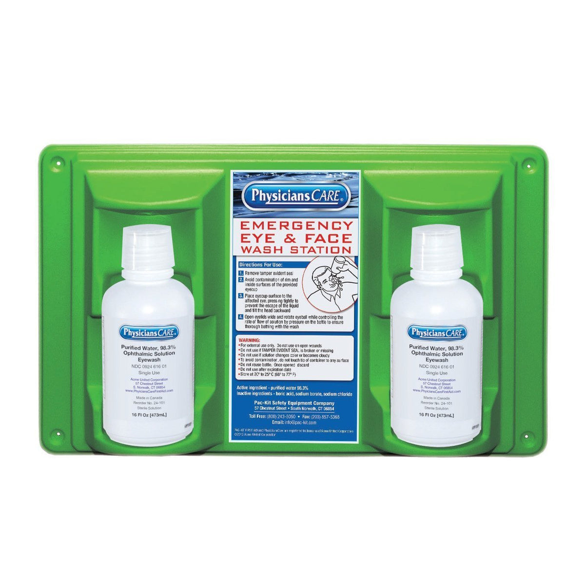 PhysiciansCare eyewash station with wall mount and two 16 oz bottles