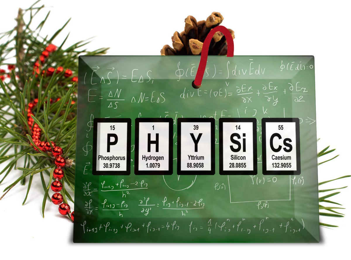 Physics Periodic Table of Elements glass Christmas ornament on tree