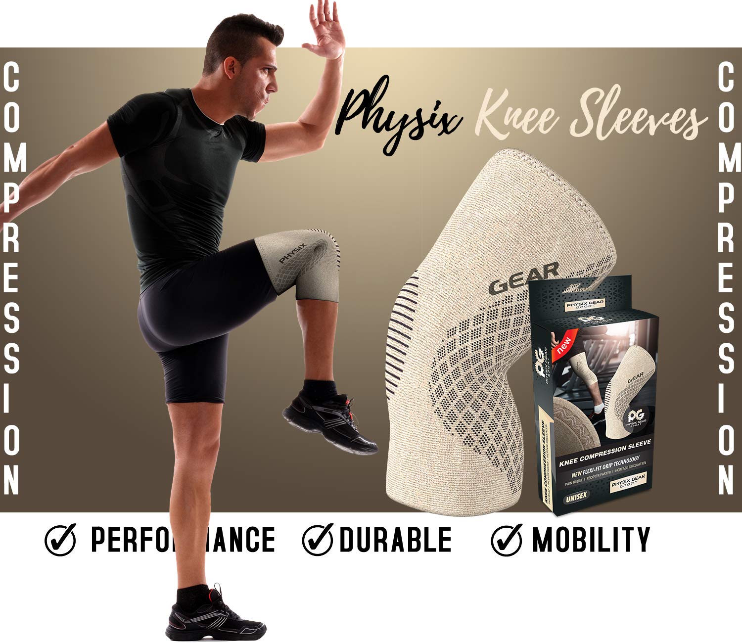 PHYSIX GEAR knee sleeve durable compression wear