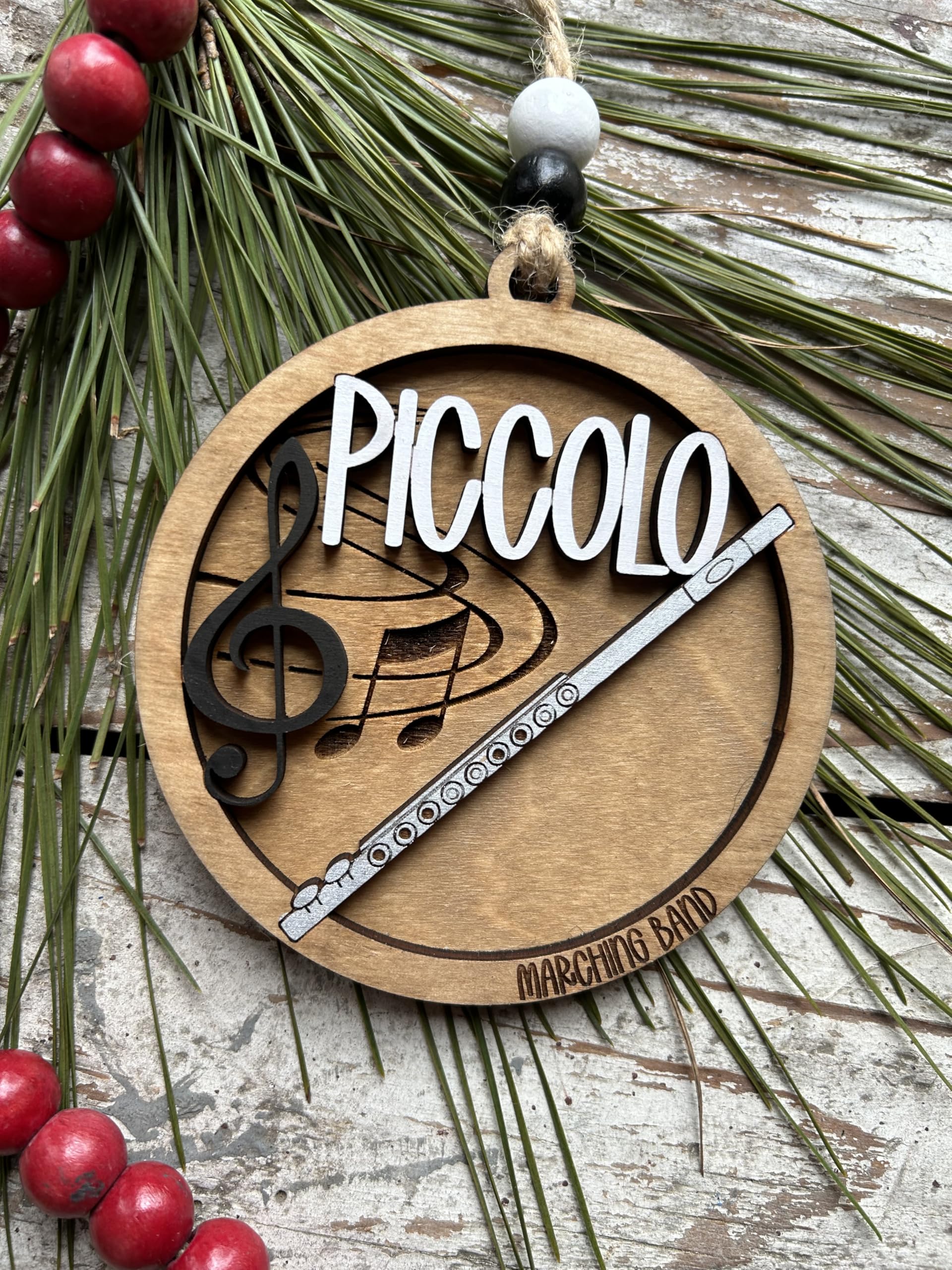 Two layer handpainted wood ornament for Piccolo players