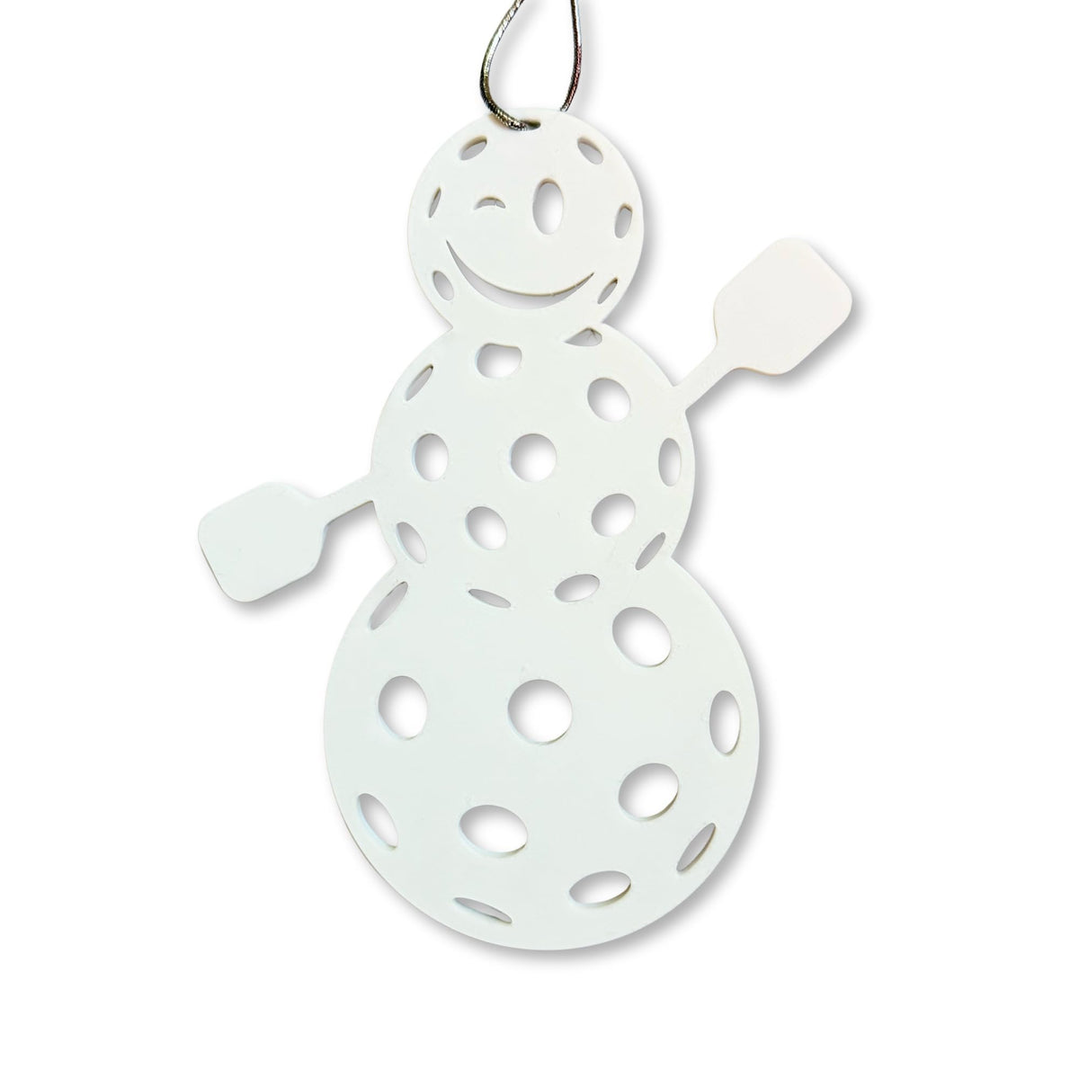 Pickleball Snowman Ornament 4.5 inch tall white plastic 3d printed gift for pickleball fans
