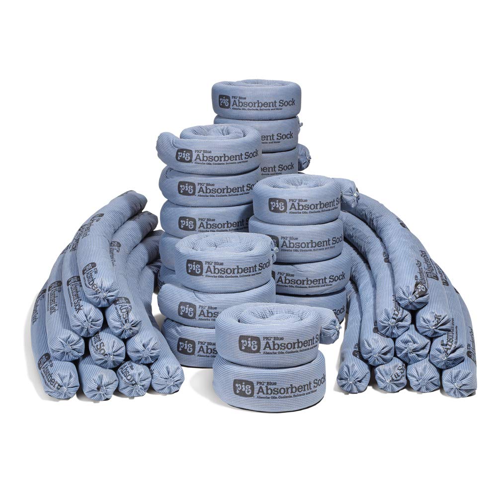 Blue PIG absorbent sock for spill containment in 40 count packaging