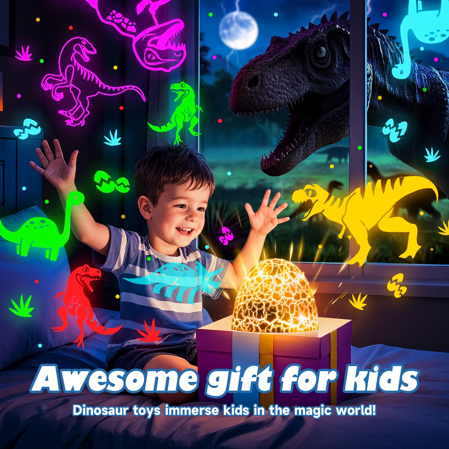 Dinosaur night light projector with egg design
