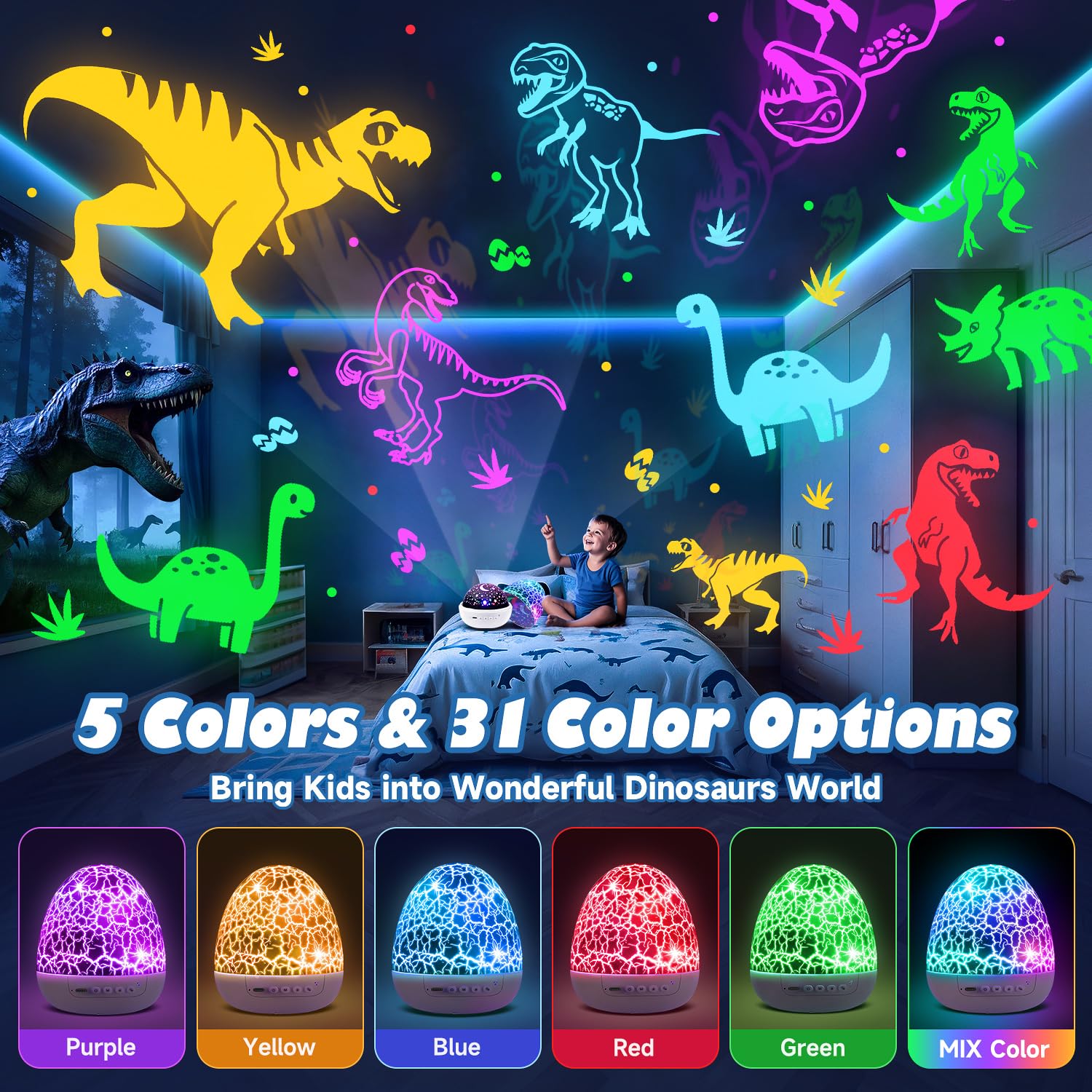Dinosaur projector with 31 color options