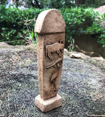 Rustic brown ceramic Gobeklitepe art statue for display