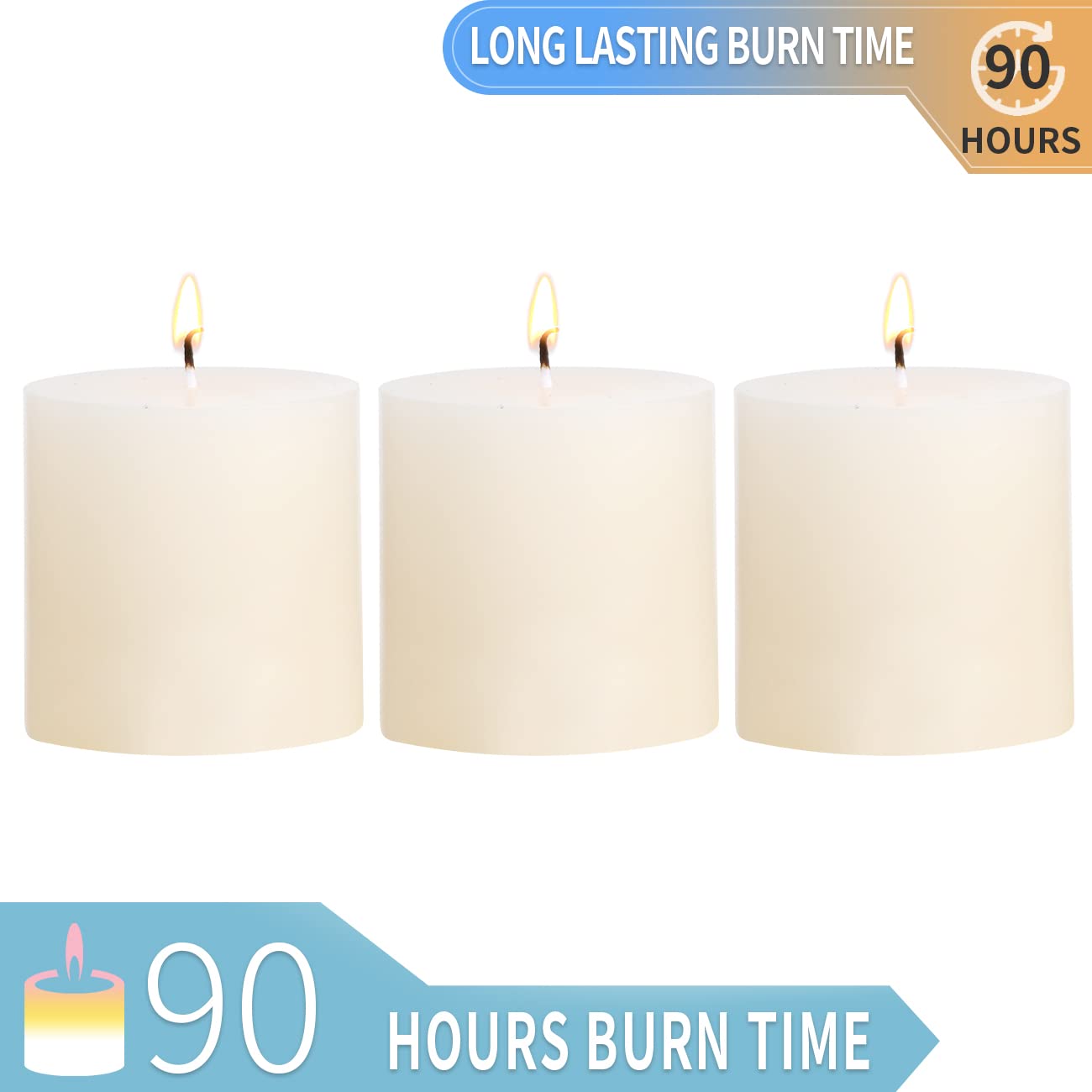 Smokeless cotton wick ivory pillar candle 3x3