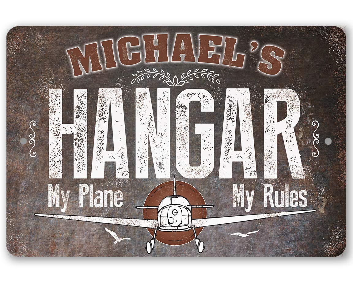 Pilot Gifts Personalized Airplane Hangar 8x12 aluminum sign with name