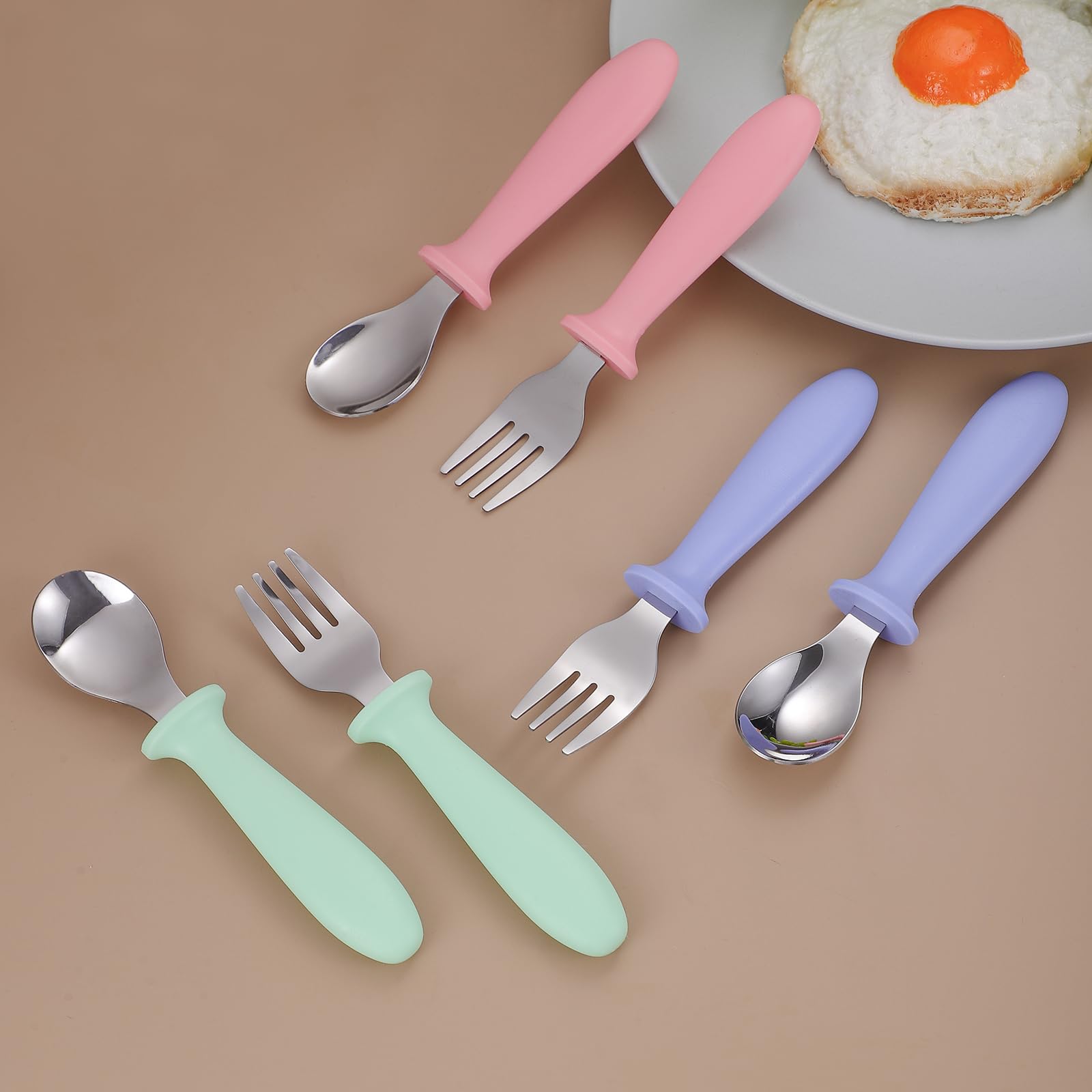 Durable reusable colorful toddler flatware set