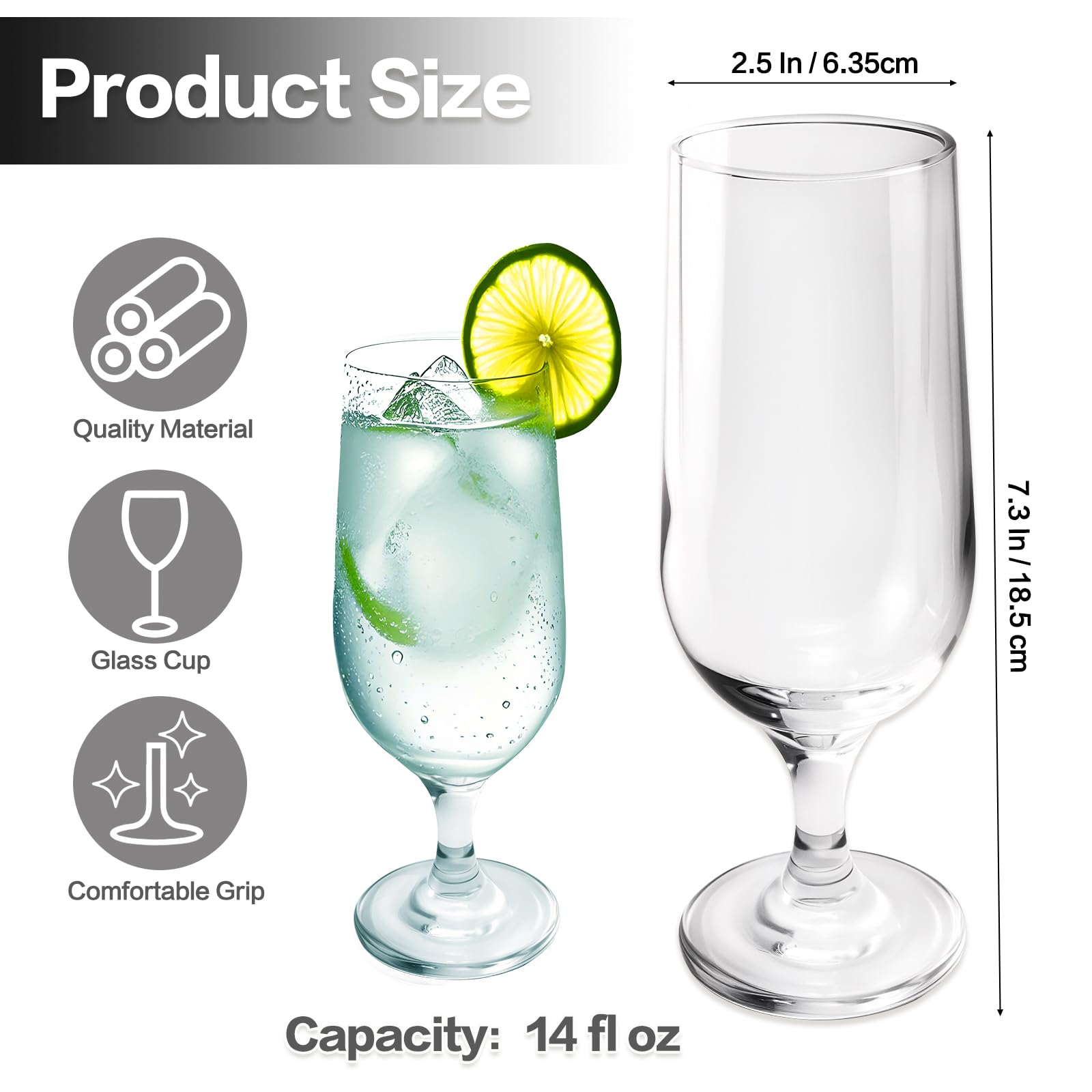 Pina Colada hurricane glasses 14 oz side angle