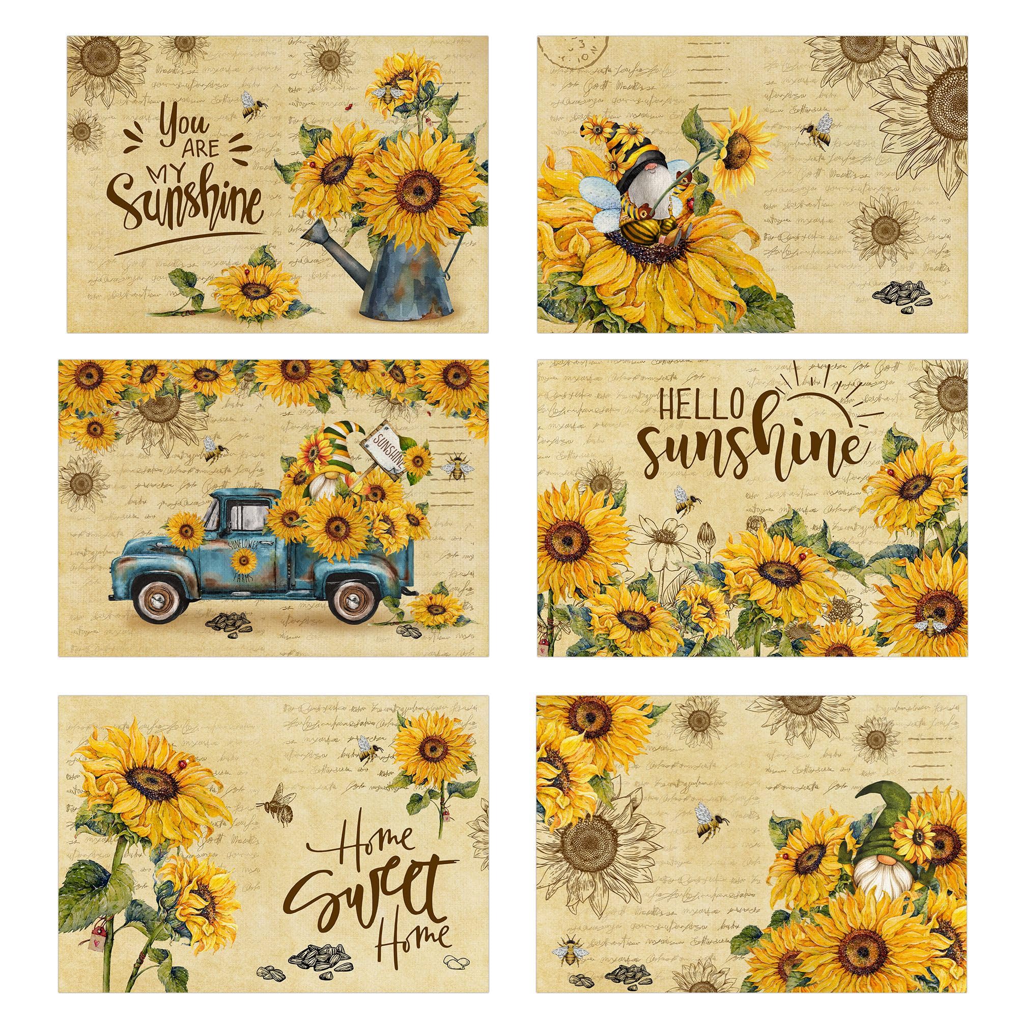 pinata sunflower linen square placemats 6 set top view