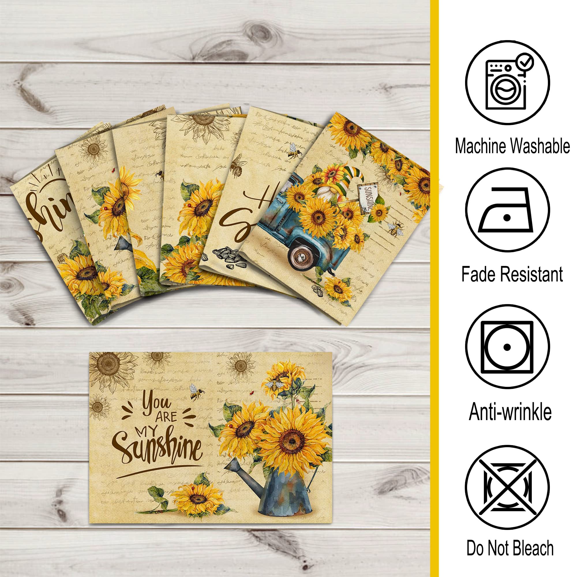 linen placemats 12x18 inches pinata sunflower set6 close up