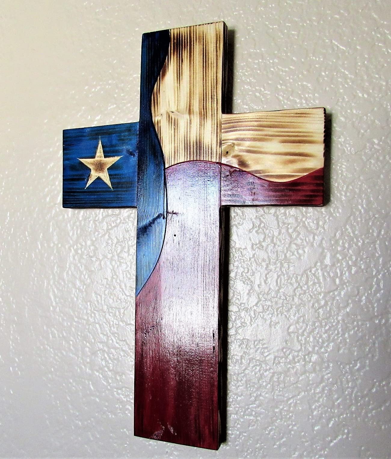 Pine wood cross with burnt finish details