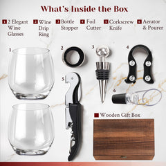 Wine accessories included in the gift set drip ring stopper foil cutter corkscrew aerator pourer