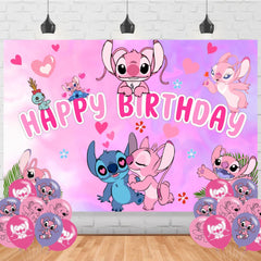 Pink Angel Birthday Party Supplies Backdrop 59x35.4 inches with 18 ballons