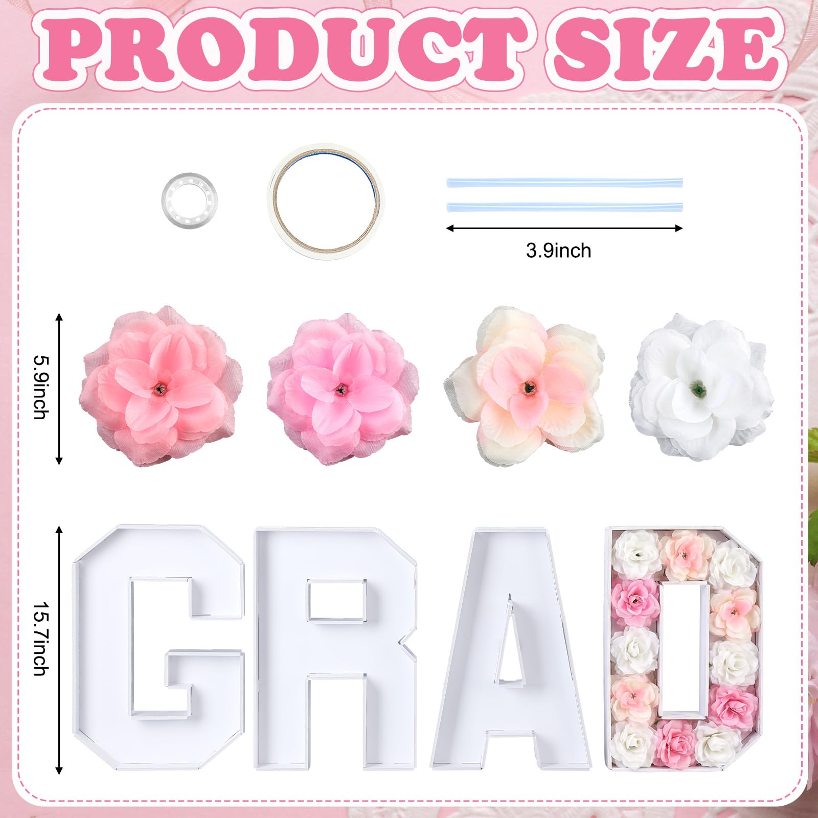 Pink artificial roses included with graduation decor set