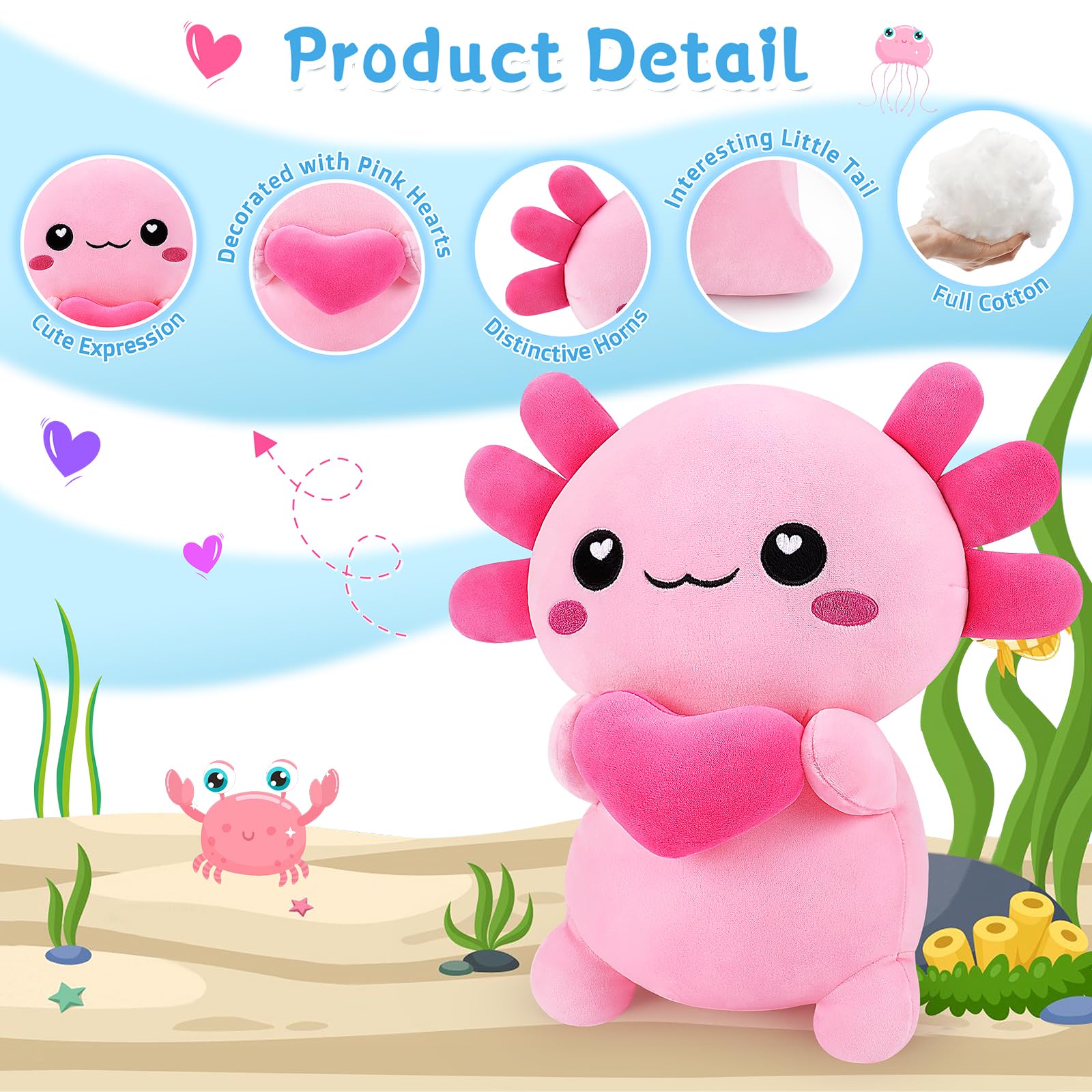 Axolotl stuffed animal Achwishap 14 inch kid friendly