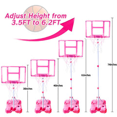 Pink kids basketball hoop set with 3 balls and pump