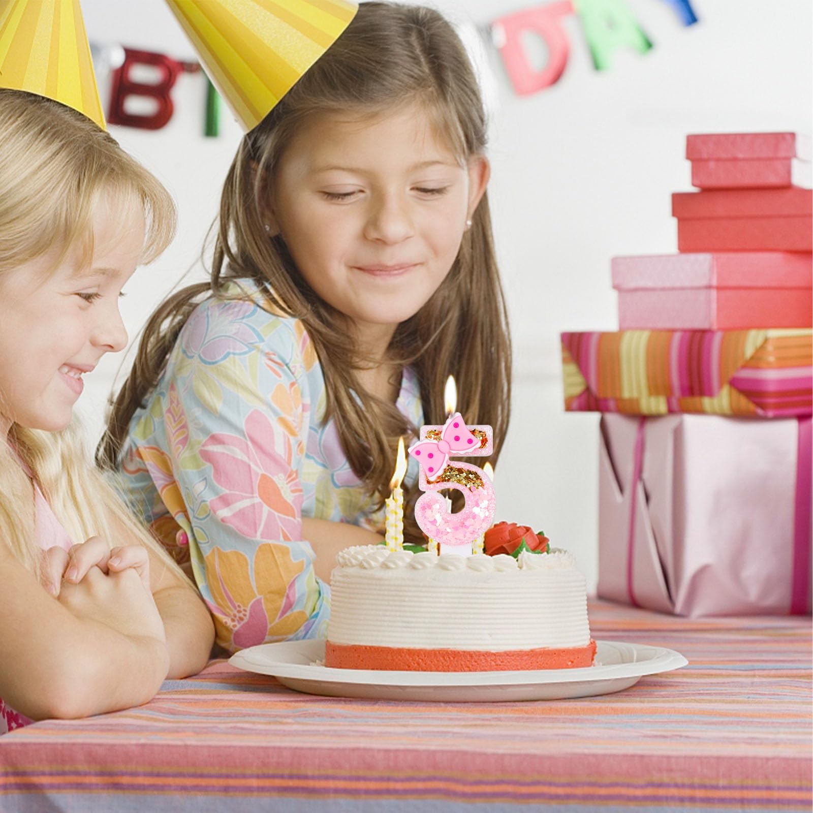 Girls party candles pink glitter for birthdays