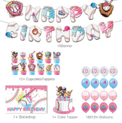 Pink blue balloons with baseball print