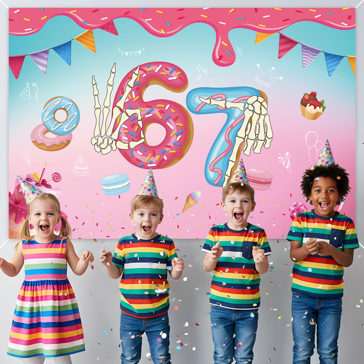 Pink and blue color scheme decorative elements for birthday