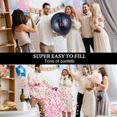 Pink and blue biodegradable confetti inside latex balloons
