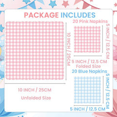 Folded 5x5 inch napkins in pink blue plaid for baby showers
