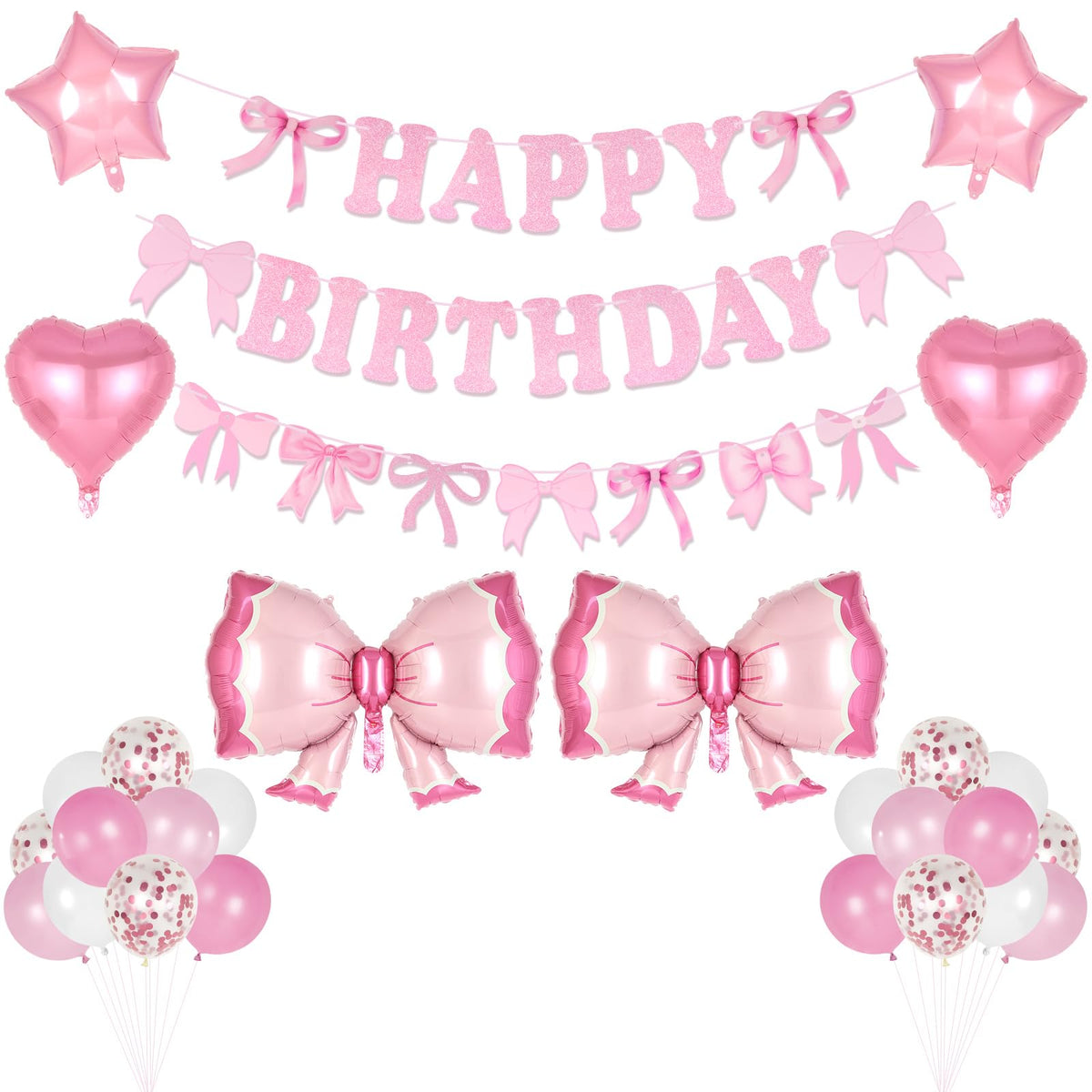 Banner display from pink bow birthday party decorations
