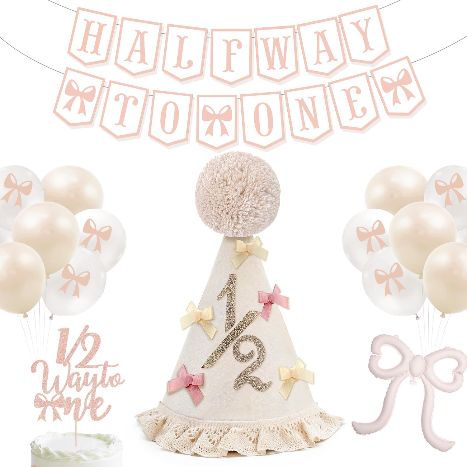 Pink bow half birthday banner for baby girl