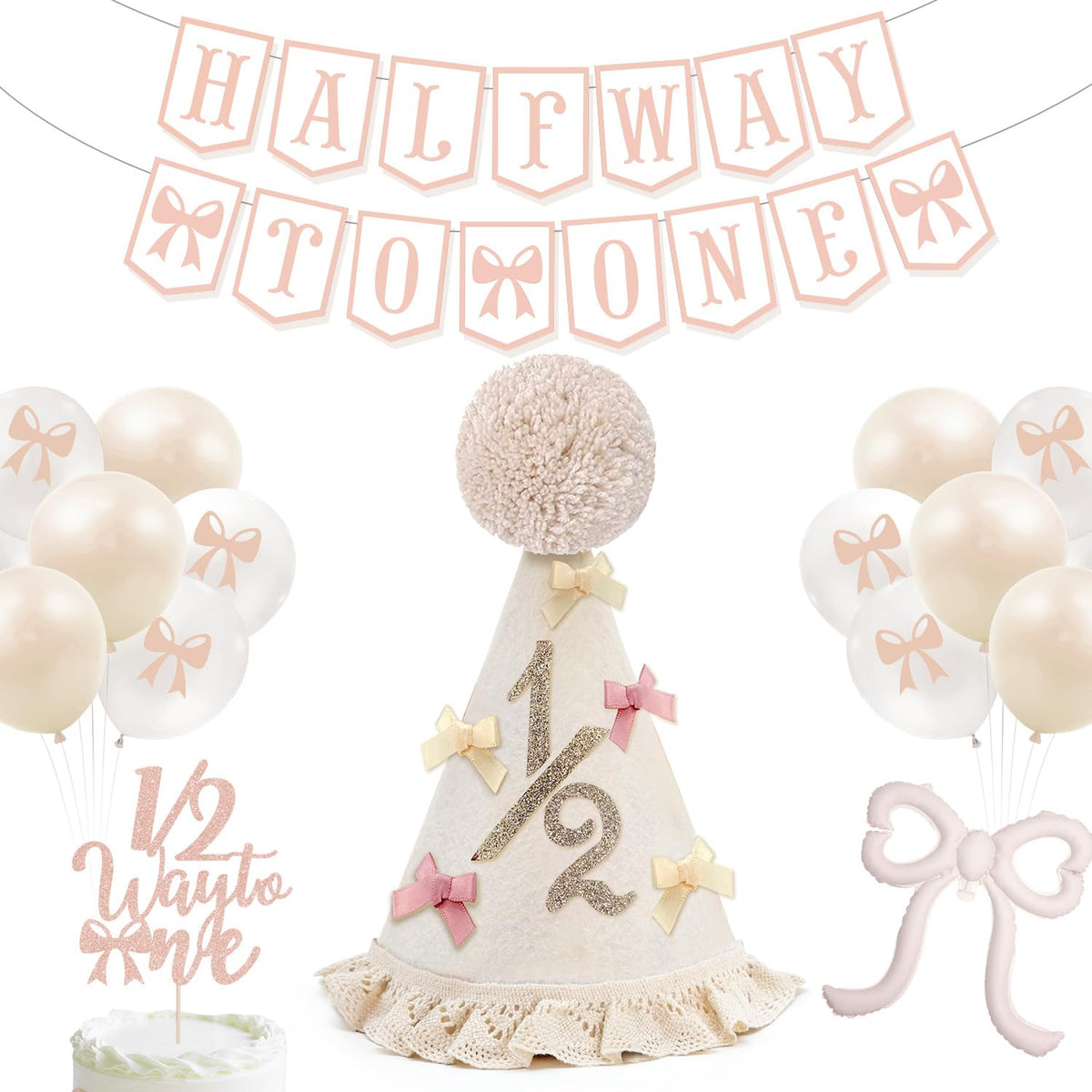 Pink bow half birthday banner for baby girl
