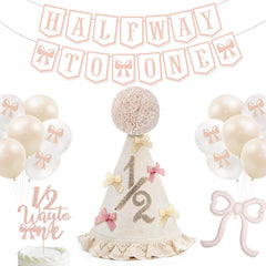 Pink bow half birthday banner for baby girl