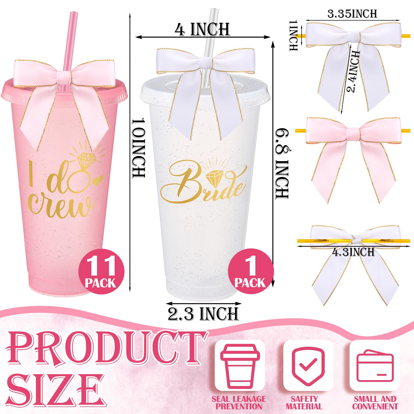 Pink bridesmaid tumbler with bow for wedding party