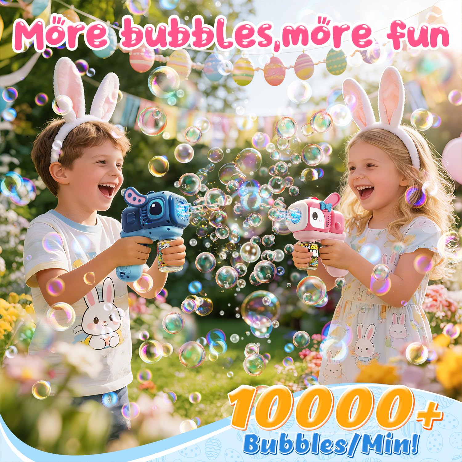 Rabbit shaped bubble blaster with LED lights and pink blue coloring