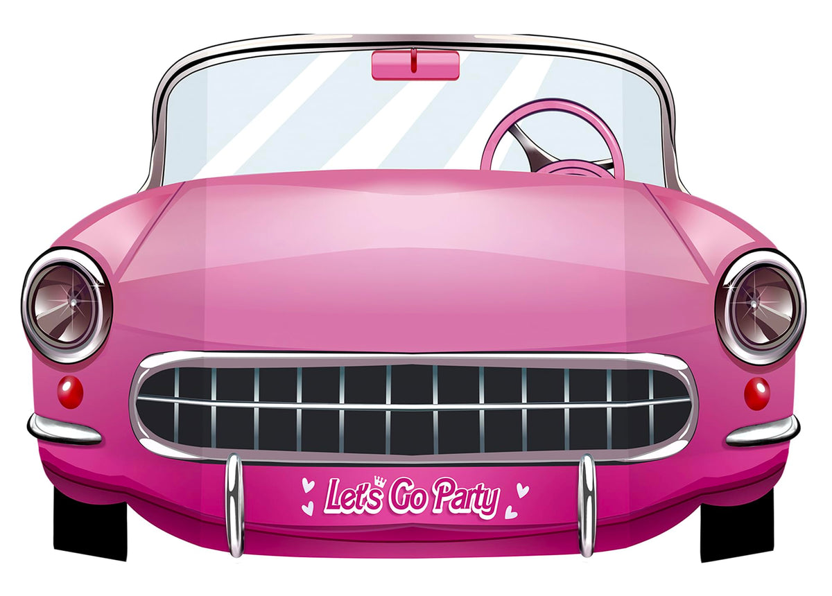 Pink Cars Convertible Photo Booth Props ready to display for Girls Birthday Party
