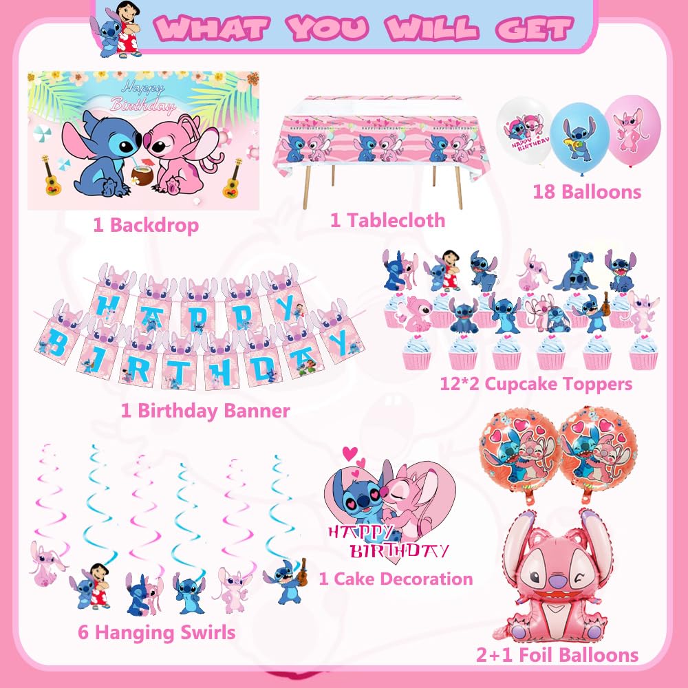 pink cartoon theme birthday banner for kawaii party
